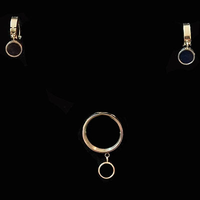 Conjunto de brinco e pingente em aço com detalhe black
